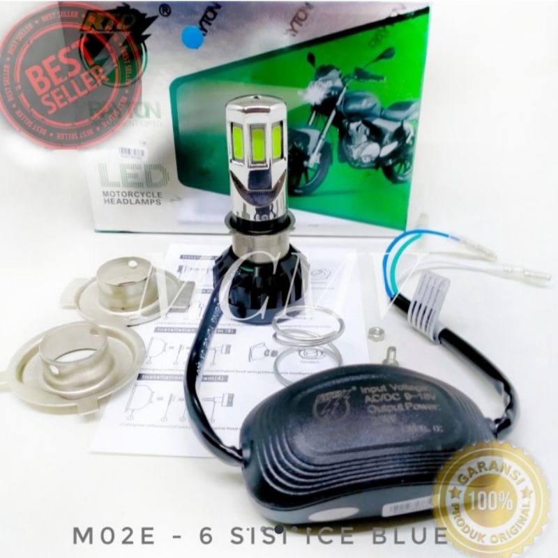 LAMPU LED MOTOR RTD 6 SISI / 3 SISI 100% ORIGINAL GARANSI AC DC + KIPAS BOHLAM DOP LAMPU DEPAN UTAMA LED RTD ORI ASLI M02D M02E 3 6 TITIK MATA 6 SISI H4 H6 30 35 WATT WHITE YELLOW PUTIH KUNING ICE BLUE BEAT VARIO MIO NMAX LEXI PCX CBR SCOOPY AEROX VIXION-6 SISI ICE BLUE