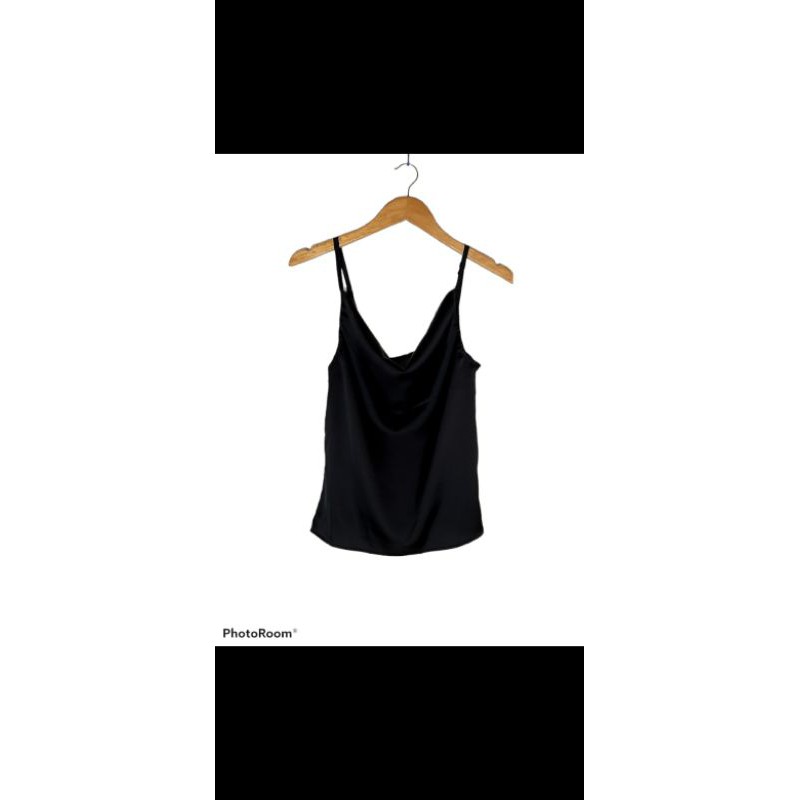 [READY bisa COD] KOREAN TOP SATIN/TANK TOP SATIN/ATASAN WANITA/ATASAN CANTIK/ATASAN CASUAL (XS-XL)-Hitam