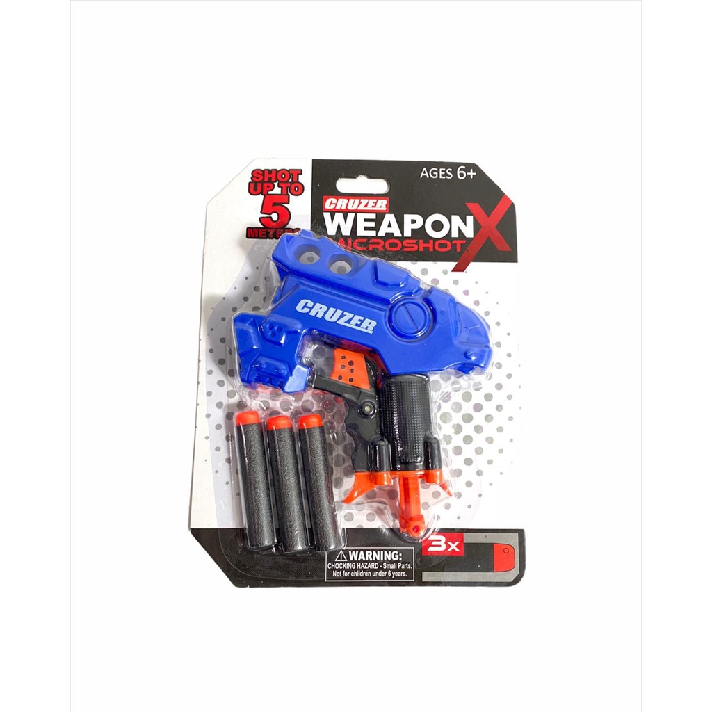 CRUZER WEAPON X MICROSHOT, MAINAN PISTOL ANAK DILENGKAPI 3 PELURU BUSA