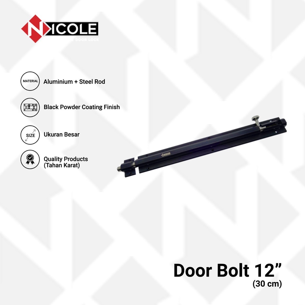 Nicole Grendel Slot Pintu Bulat Segi 6 / Hexagon Door Bolt Black/ 12 Inch