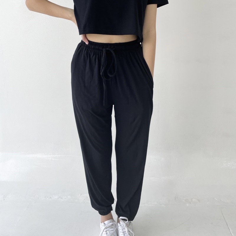 LYON SET | Set Kaos Setelan Wanita Celana Panjang Loungewear Comfy Lounge Celana Panjang Crop Highwaist