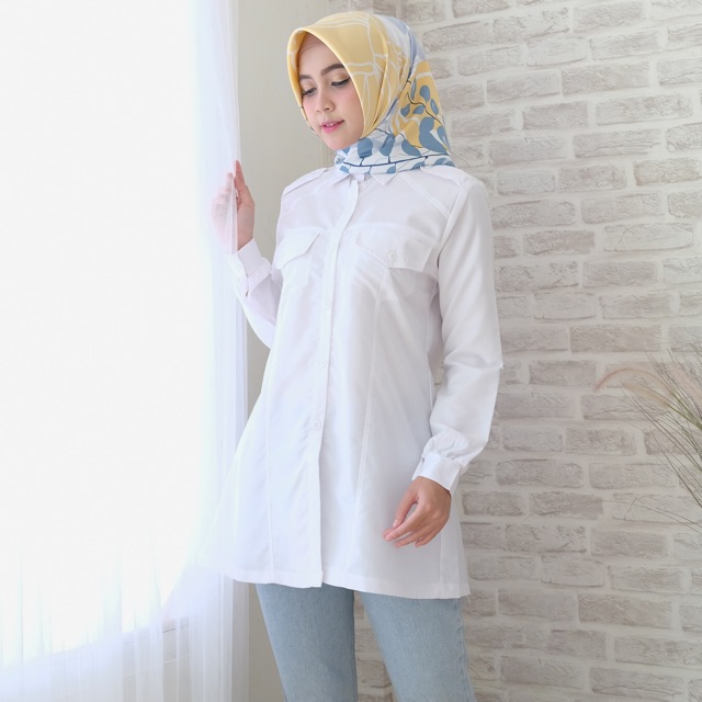 SEENA OUTFIT - Kemeja Putih PDH PDL PNS Guru Wanita Lengan Panjang Kantor Skoder Pangkat Bahan Katun