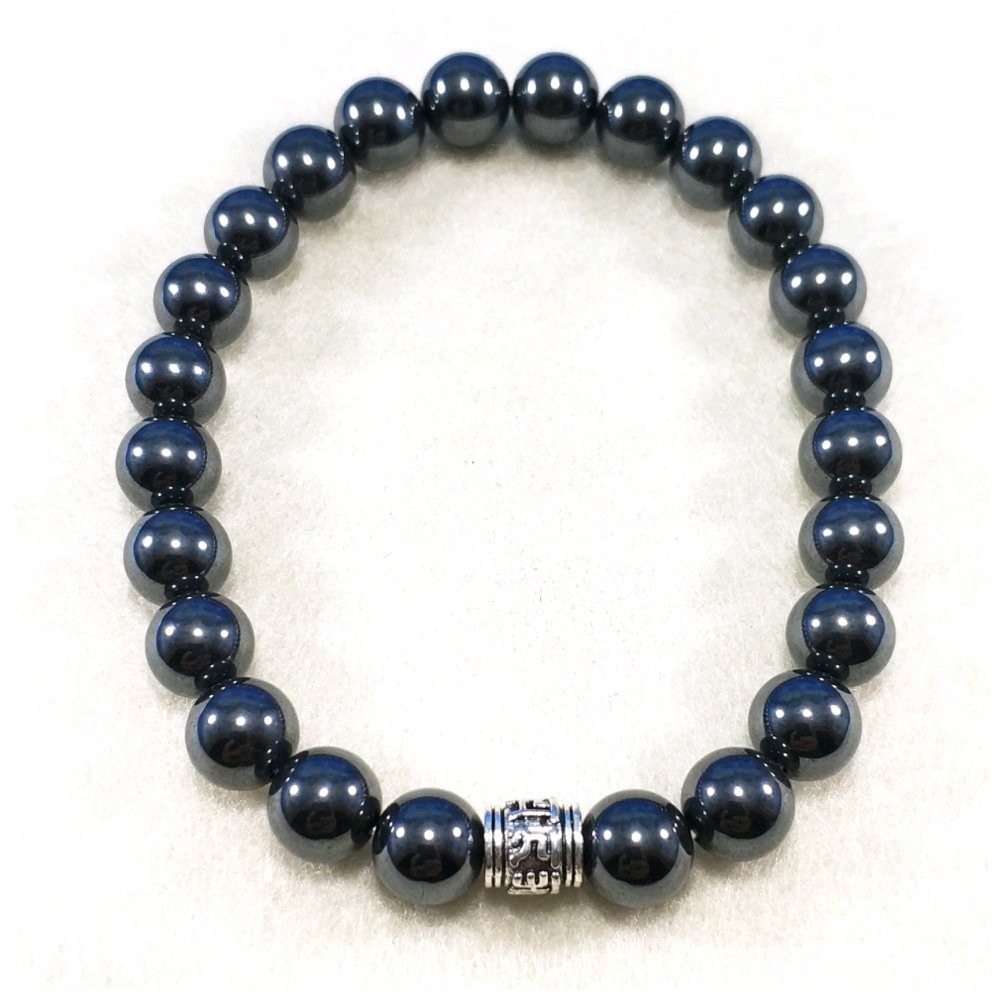 GELANG NATURAL HEMATITE - BADAR BESI PREMIUM QUALITY DENGAN ORNAMEN PERAK 925 NO MAGNETIS