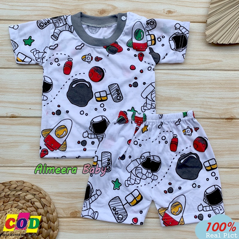 Setelan baju Bayi Lengan Pendek Motif Astronot Usia 3-12 Bulan Almeera Baby and Kids