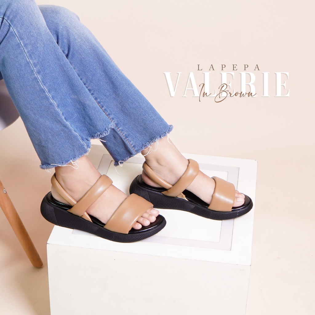 LAPEPA YUK -  Sepatu Sandal Wanita Wedges VALERIE Model Ban dua Tali Strap belakang Hak Tinggi Sole 4 cm Spatu Sendal Gunung Cewek  Size 36 37 38 39 40 Warna Brown Coklat Coksu Cewe Kekinian Premium Terbaru Shoes Ori Original Mall Official Store Promo