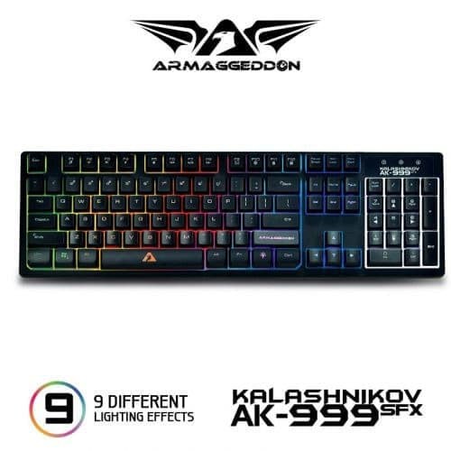 Armaggeddon AK-999 SFX Full-Size Membrane Gaming Keyboard, Tahan Tumpahan, 104 Tombol, USB Wired, Multicolor Backlight