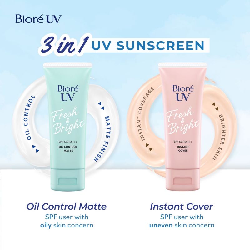 Sunscreen Biore BPOM | Biore UV Fresh &amp; Bright Sunscreen | Biore Fresh &amp; Bright  UV SPF 50 PA+++ | Sunscreen Biore Oil Control | Sunscreen Biore Instant Cover | Sunscreen Biore | Sunscreen viral | Biore SPF 50 | Biore