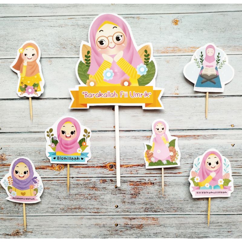 cake topper toper kue nasi tumpeng puding barakallah fii umrik ulang tahun karakter anak sholeh shol