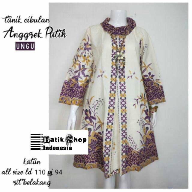 Tunik Santika Cibulan Anggrek Putih Batik Tunic Muslim Kondangan Seragam Kerja Kantoran