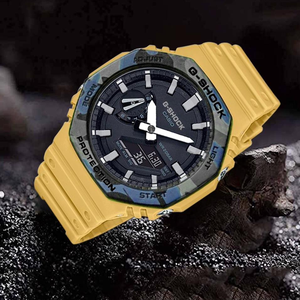 K28X () BEST SR  JAM TANGAN PRIA GA 2100 KW 1 SEMI ORI / GSHOCK DUAL TIME 2 JARUM TALI HIJAU KUNING 