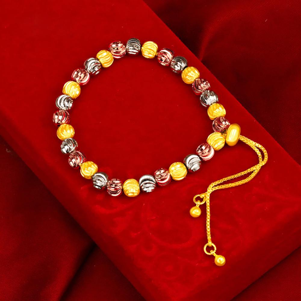 Timekey Gelang Tangan Rantai Adjustable Warna Emas Hias Manikmanik Untuk Wanita B2R3