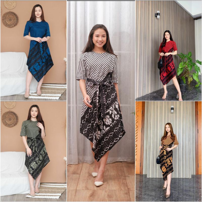 Dress batik modern model lancip motif tenun troso