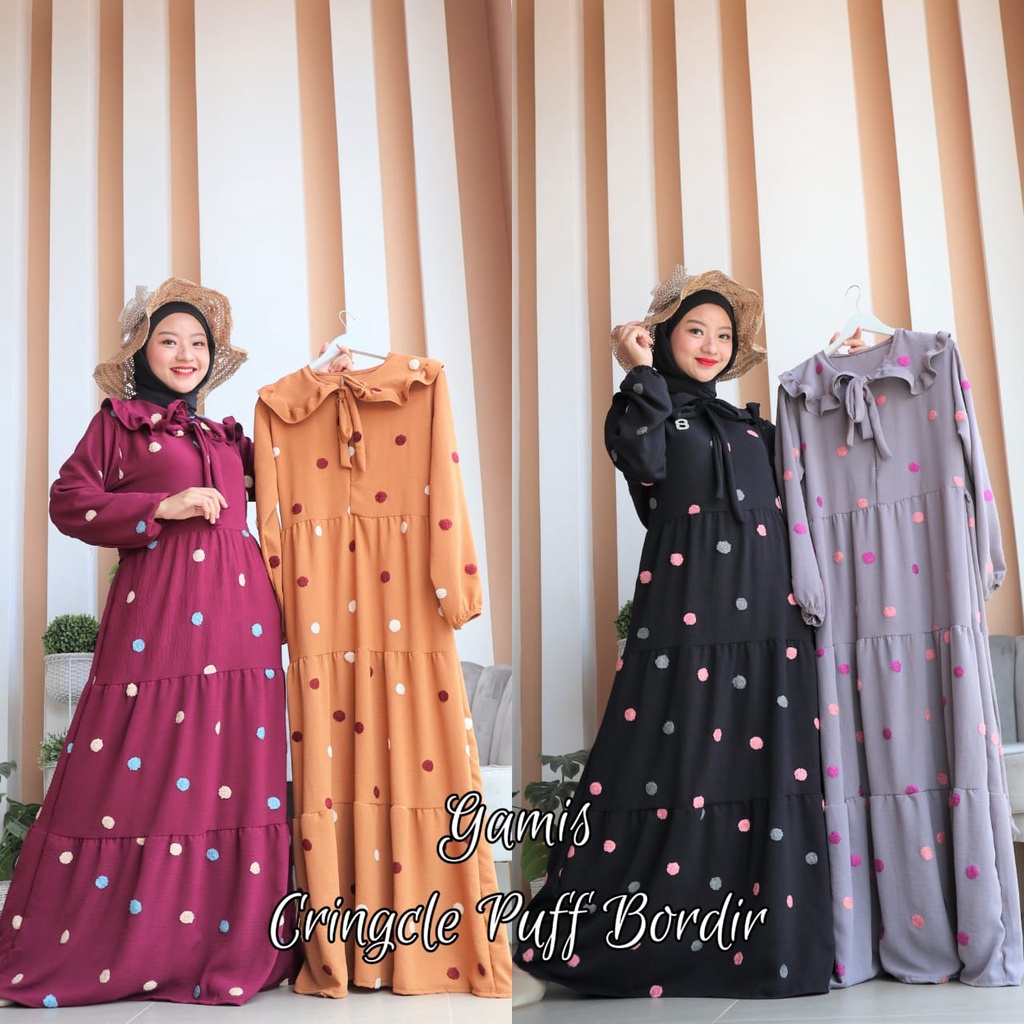 GAMIS POM-POM DUA WARNA BAHAN CRINKLE
