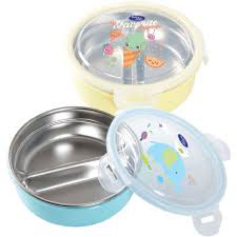 Baby Safe SS011 Stainless Steel Lunch Box Round 2 Sections