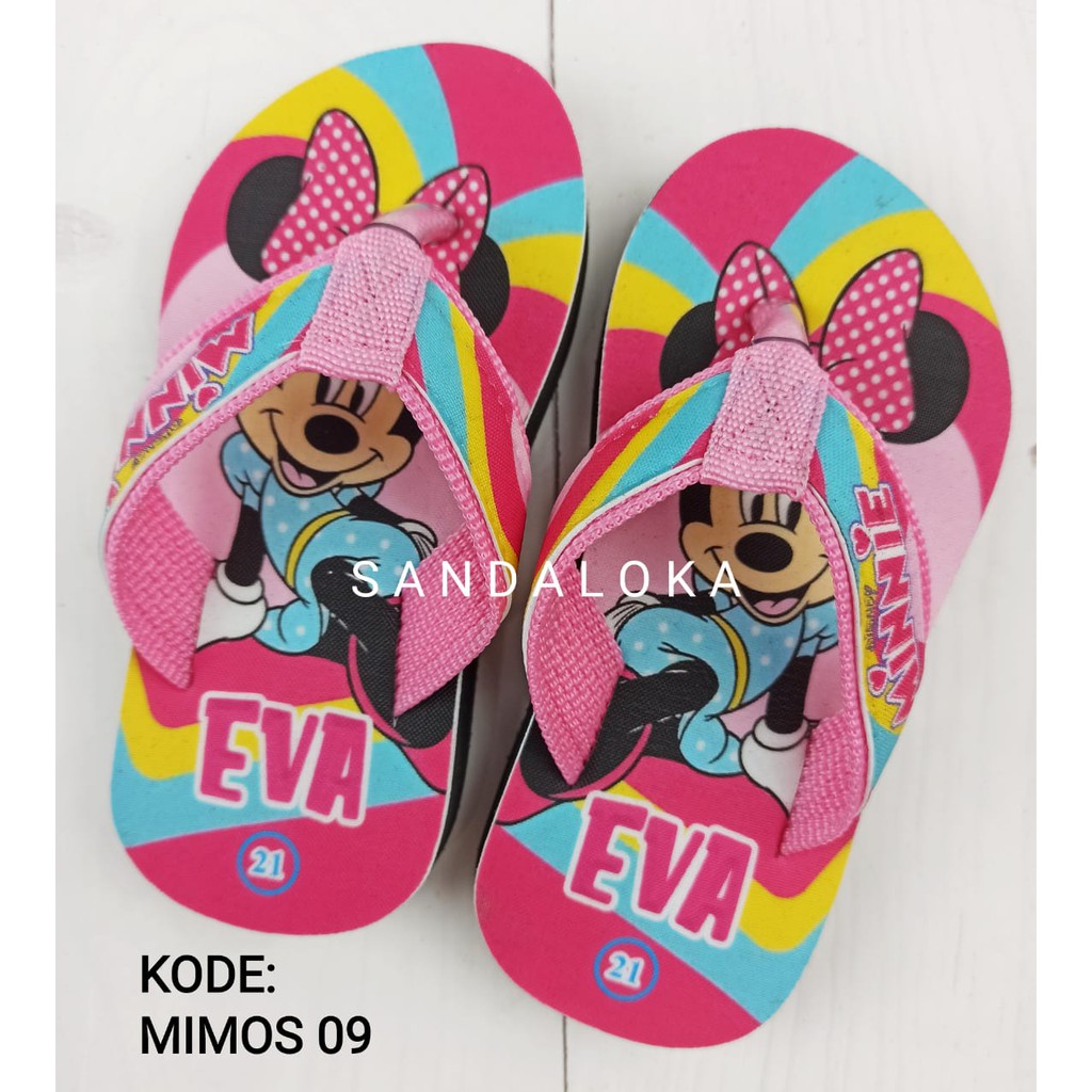 [PO] Sandal Karakter Print Minnie Mouse Mickey | Sendal Nama | Cartoon Foto | Anak PAUD TK SD sancu