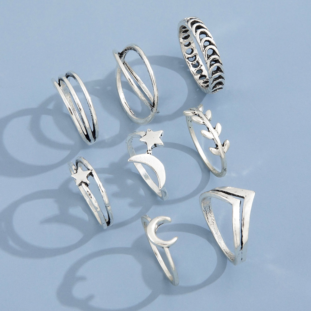 8pcs / Set Cincin Aneka Bentuk Gaya Vintage Warna Gold / Silver Untuk Wanita