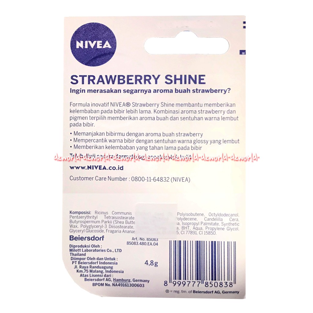 Nivea Strawberry Shine Caring Lip Balm Lip Care Lipgloss 24-h Melt in