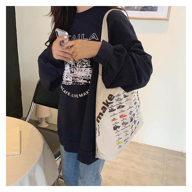 TC-02 tas canvas tote bag wanita import korea jepang simple besar jumbo sneakers