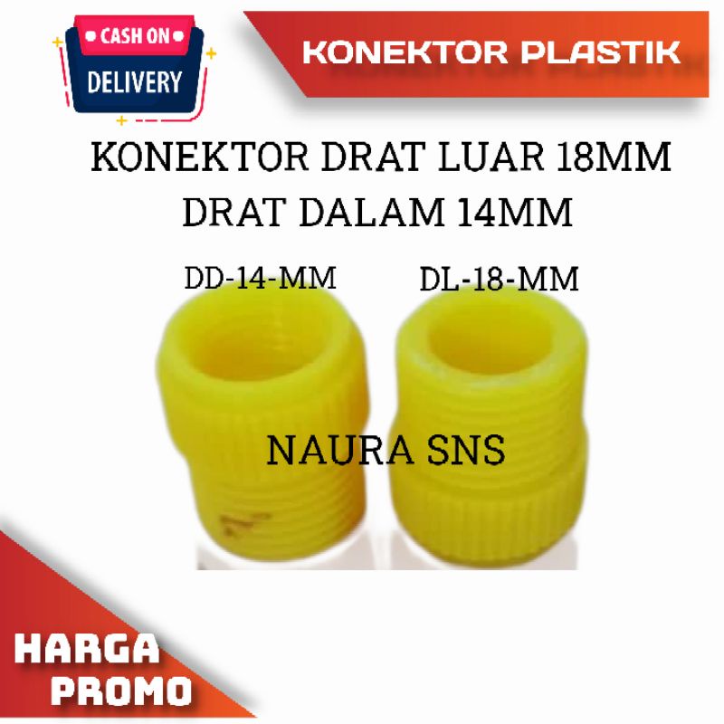 SOCKET KONEKTOR DRAT LUAR 18MM KE DRAT DALAM 14MM