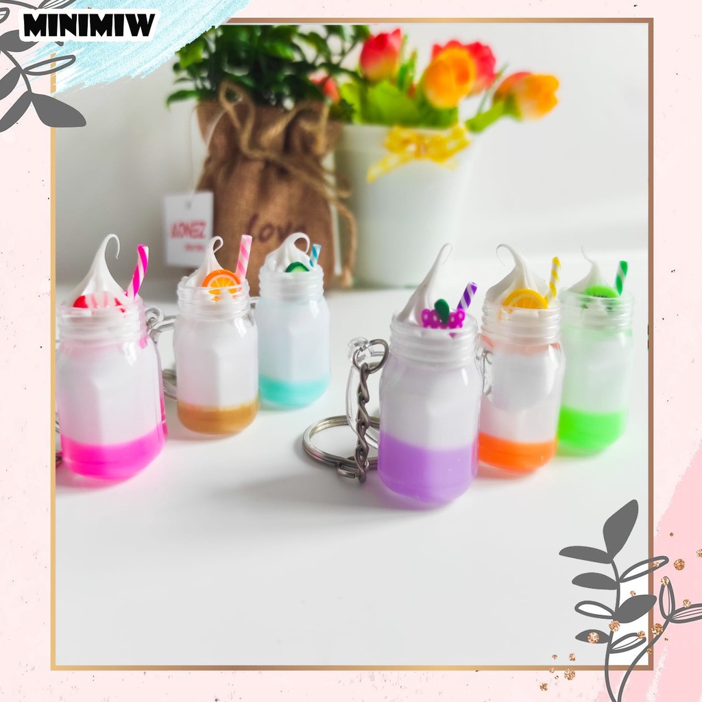 GANTUNGAN KUNCI MINUMAN FRUITY FLOAT GELAS RESIN PLASTIK MINIATUR BOBA BUBBLE TEA GANCI KEYCHAIN