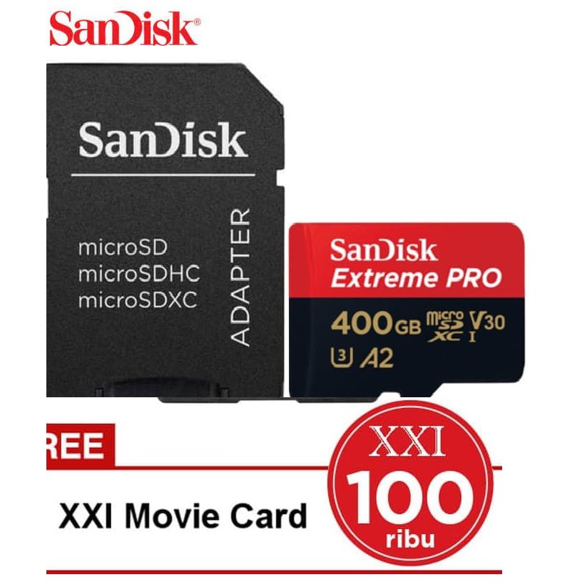 SanDisk Extreme Pro MicroSD  [400GB/ A2/ 170Mbps/ V30/ U3/ 4K] + Free XXI Movie Card Voucer 100.000