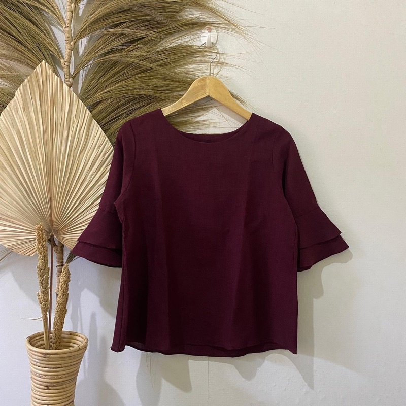 Thrift Kemeja Blouse Atasan Wanita Motif Polos Vintage - Batch 37 (B2-153 s/d B2-192)-B2-191