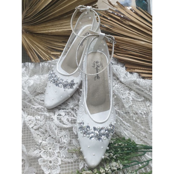 sepatu wedding wanita rafaizoutfit anessmo putih tali 7cm.kaca