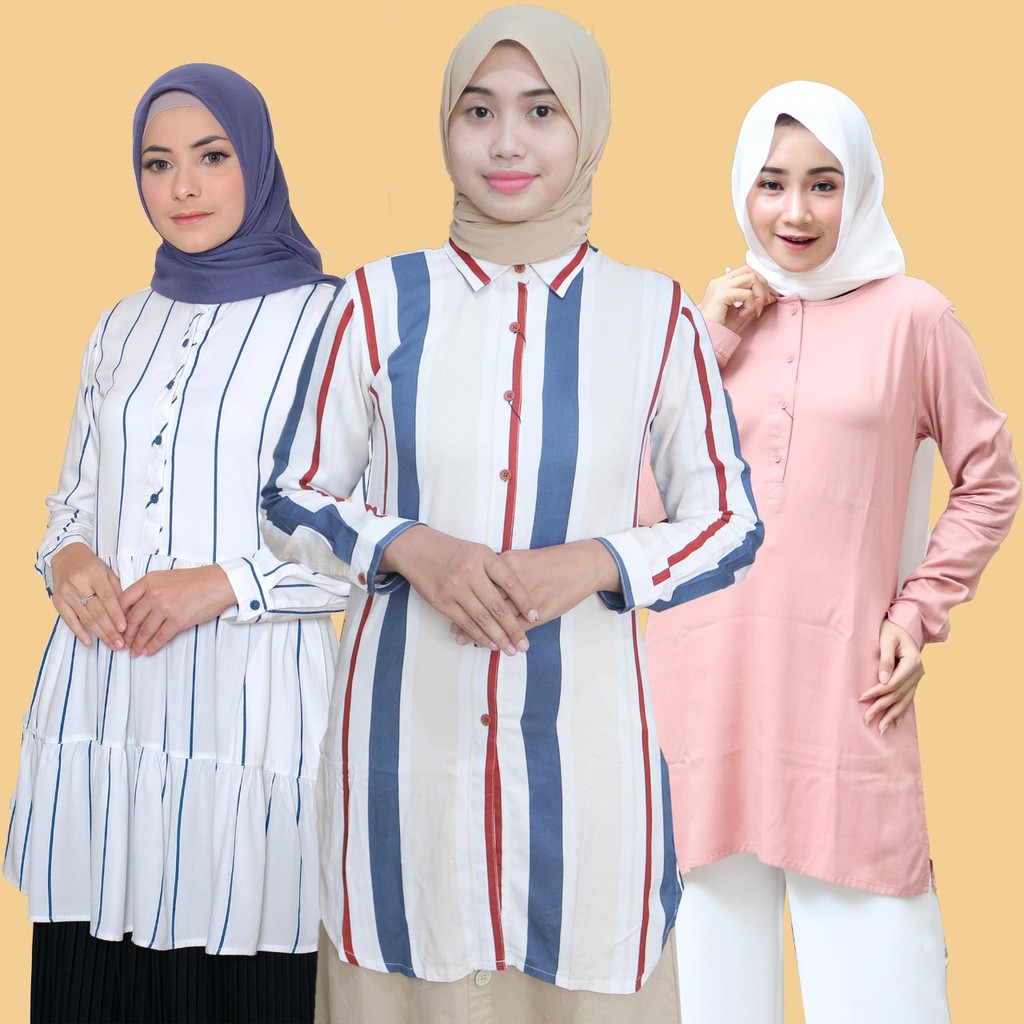 RILLEY -  Zalina Sophie Dahlia Baju Tunik Rayon Muslim Wanita Lengan Panjang Terbaru Free Masker