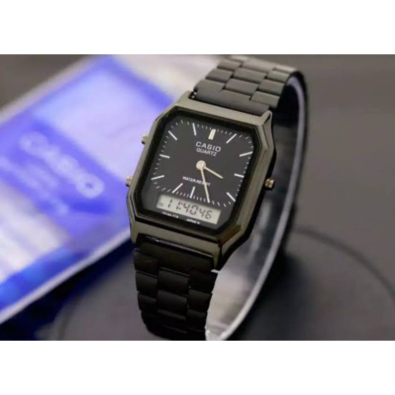 Best Seller 100% Original CASIO AQ230 Dual Time Stainless Steel Water Resistance Jam Tangan Wanita R