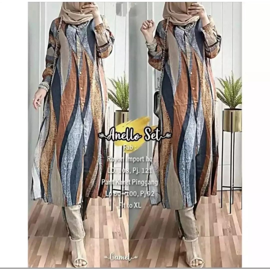 SETELAN LONG TUNIK JUMBO CAMELIA  SETELAN LONG TUNIK KEKINIAN  SETELAN LONG TUNIK TERBARU RAYON SETE
