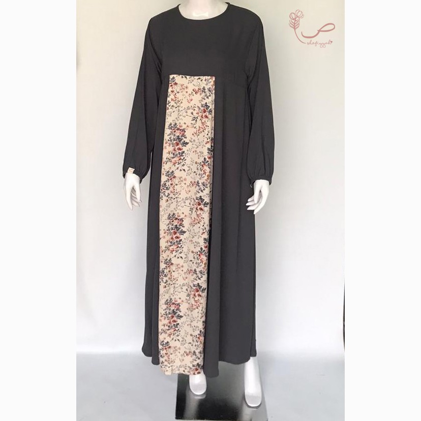 Ready Stock - Gamis Hilda Soft Lexus Folkstone Grey (Abu Tua) Mix Kain Motif Bahan Silk