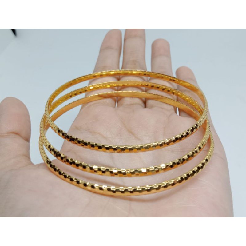 Sdrj02. tiga(3) PC gelang keroncong xuping wanita lapis emas ukuran 6,2 cm