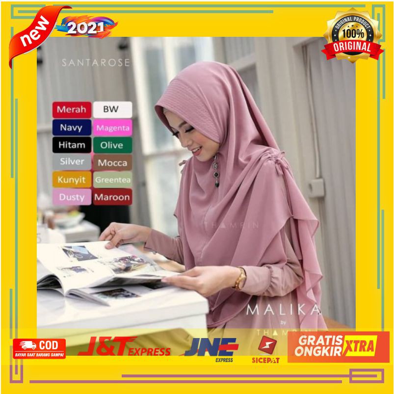 AGEN Hijab Jilbab Kerudung Instan Khimar malika Syari layer jumbo Atasan Wanita Terbaru Berkualitas