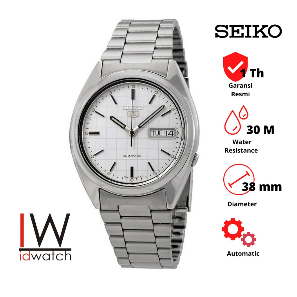 Seiko 5 SNXF05K1 Automatic Jam Tangan Pria Original SNZF05 Cowok Klasik Strap Rantai Stainless