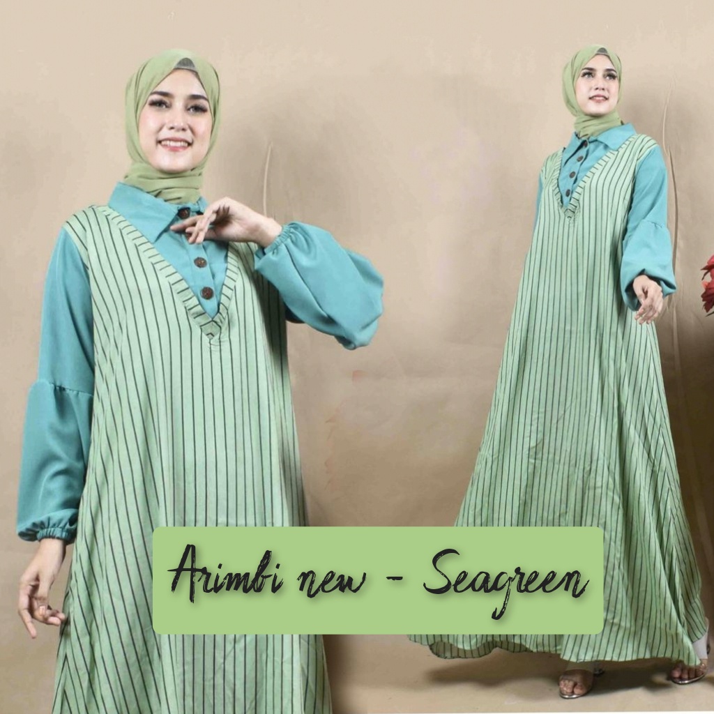 Gamis arimbi syakila motif tribal salur adem new model dress wanita terbaru