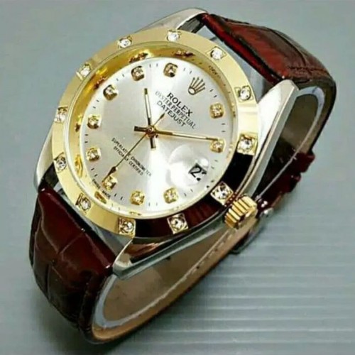 Jam Tangan Pria / arloji cowok Rolex Automatic Diamond Kulit