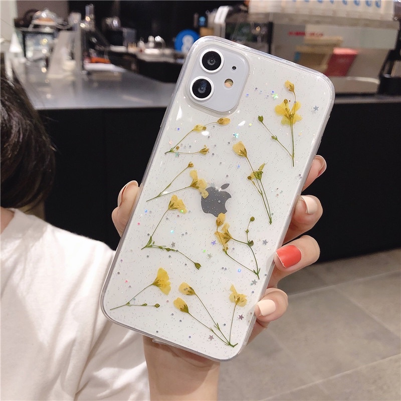 Dried Flower Yellow + Popsocket iPhone Oppo Vivo Xiaomi Samsung S7 S6 Edge S8 S9 S10 J3 J5 J7 pro V9