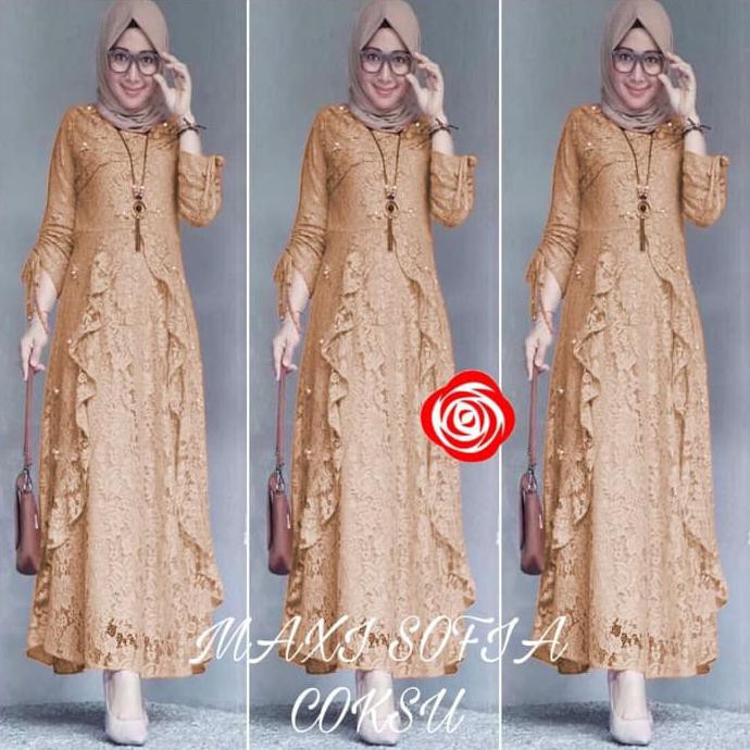 Gamis Pesta Brokat Sofia Baju Gamis Wanita Terbaru - Abu-Abu Magnitudo2020