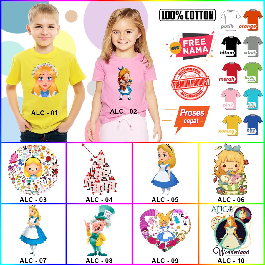 Baju Kaos ANAK DAN DEWASA ALICE IN WONDERLAND COUPLE (FREE NAMA)