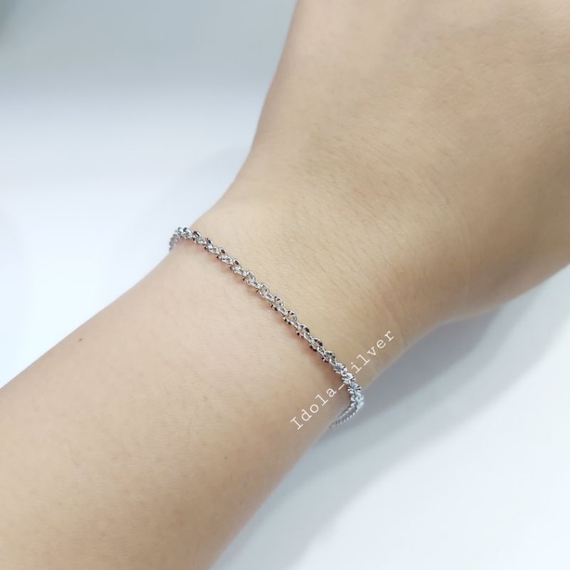 GELANG PERAK ASLI SILVER WANITA 925 LAPIS EMAS PUTIH MODEL RANTAI NORI UKIR 2mm - PERHIASAN PERAK WANITA