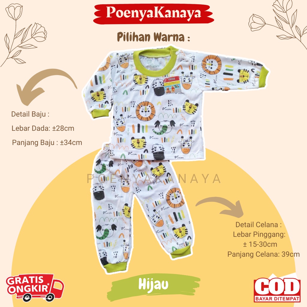 Setelan Baju Bayi Piyama Bayi PANJANG LION PRINT PUTIH Viori Size 6-18 Bulan SPY173