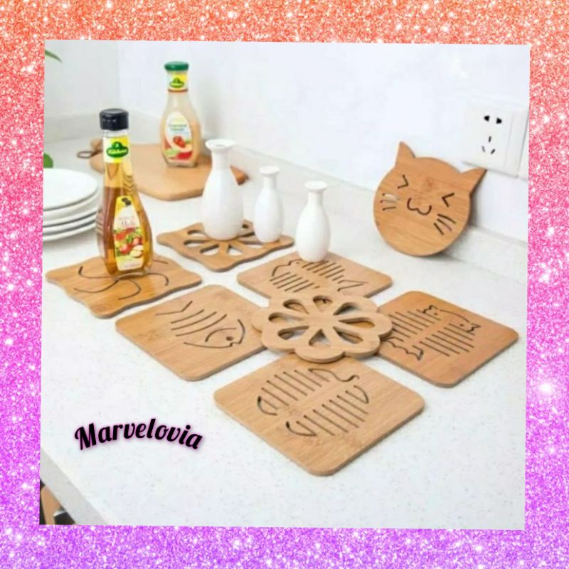 marvelashop | TATAKAN PIRING  Gelas Panci Kayu Karakter / Tatakan Tahan Panas Dingin