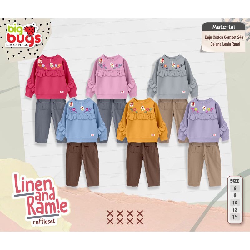 ‼️ READY ‼️ 6-14T Linen and Ramie Ruffleset Setelan anak lebaran