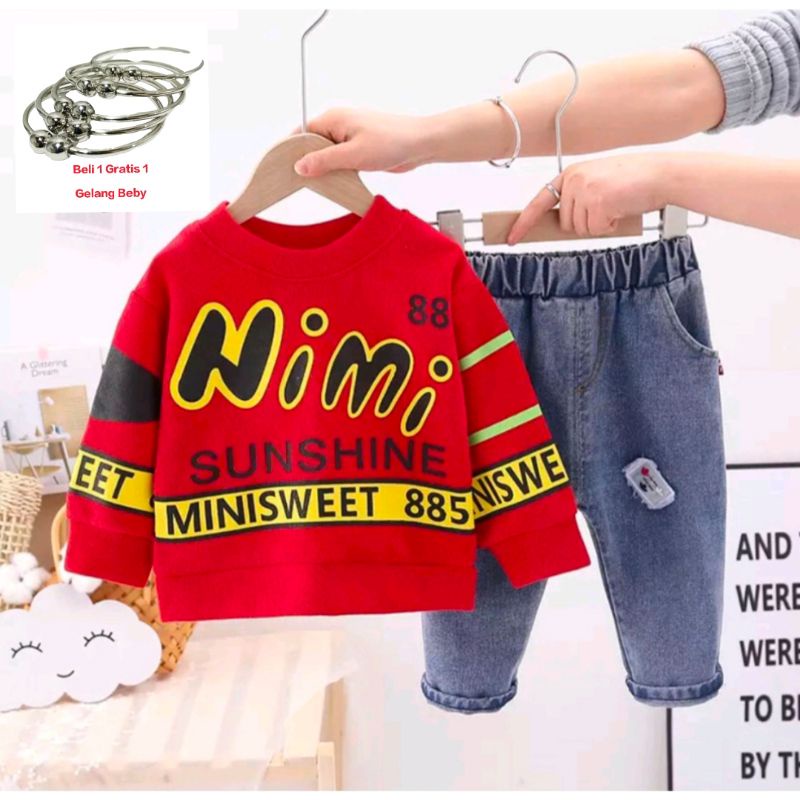 PROMO-SETELAN SWEATER CELANA PANJANG DENIM ANAK LAKI-LAKI DAN ANAK PEREMPUAN UMUR 1-5 TAHUN