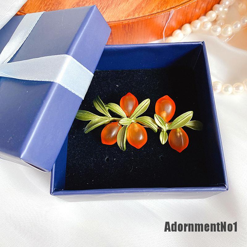 (Adornmentno1) 1pc Bros Pin Enamel Desain Buah Jeruk / Daun Gaya Retro