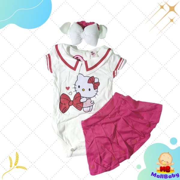 BAJU BAYI PEREMPUAN 0 6 12 Bulan SetelanJUMPER ROK BAYI LUCU Kitty Ribbon