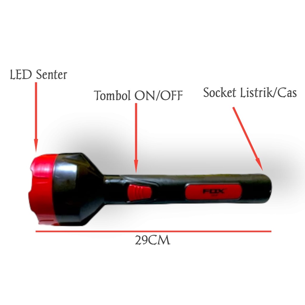 Senter FOX LED GE141 Senter Tangan Sangat Terang 5W 1600MAH