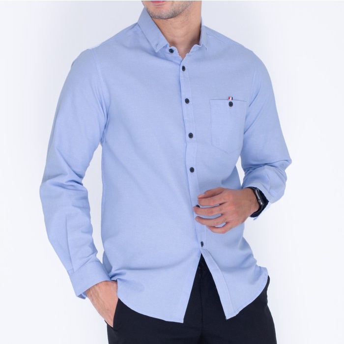 Kemeja pria 4800 Kemeja Pria Lengan panjang Soft Blue Murah Bekualitas - Biru Muda, M kemeja pria po