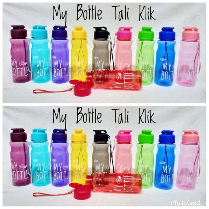 MY BOTTLE KLIP WARNA BOTOL MINUM 500 ML DENGAN TALI MY BOTTLE MURAH MY BOTTLE WARNA TALI MODEL KLIP TUTUP CLIP