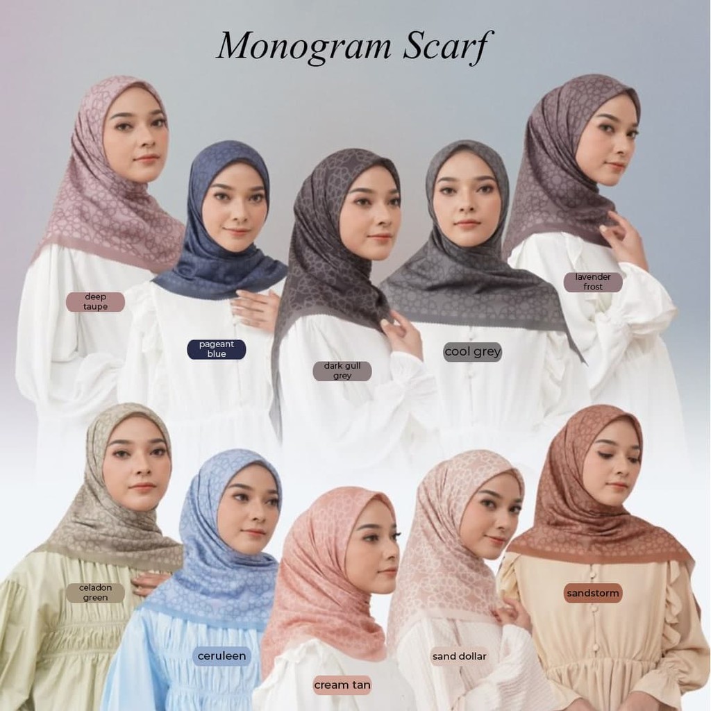 Jilbab motif / Scarf motif  / Hijab motif / Kerudung motif Segiempat Motif Monogram Scarf By Naraya